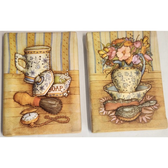 Vtg. 1983 Floral Feminine Cloth‎ Needle Stitched 3D 5x7 Art - Picture 1 of 11